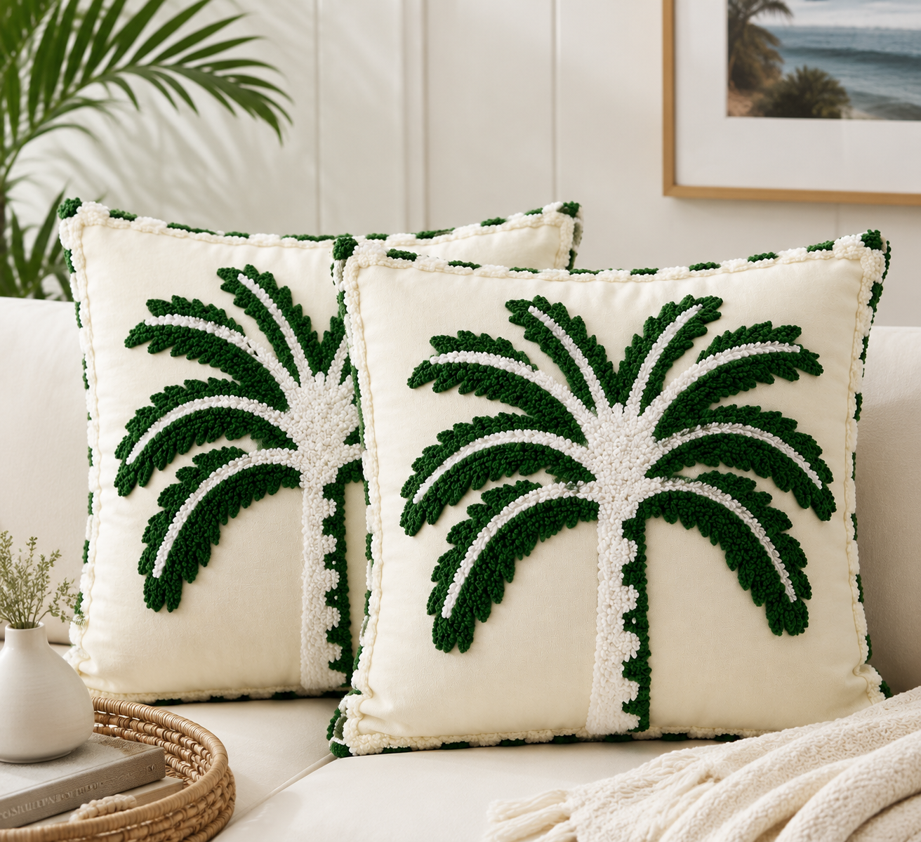 Coastal Palm Velour Cushion Cover