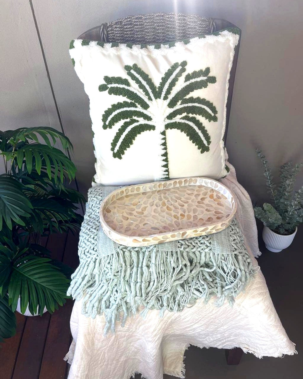 Coastal Palm Velour Cushion Cover