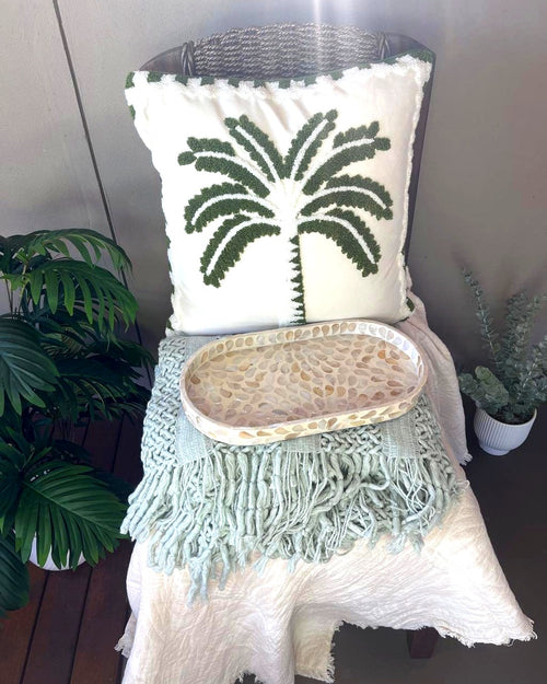 Coastal Palm Velour Cushion Cover