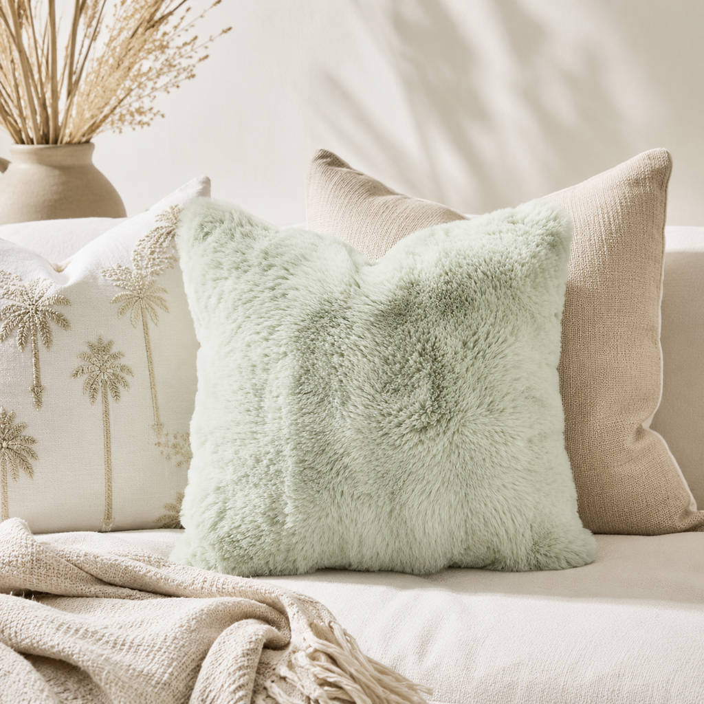 Sea Mist Faux Fur Cushion Cover