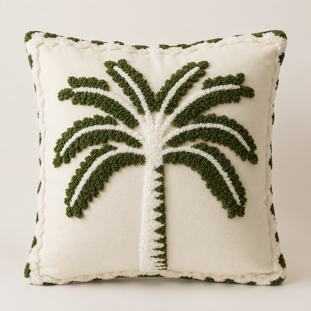 Coastal Palm Velour Cushion Cover